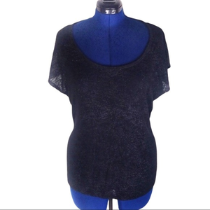 ANA 1X black sparkle‎ scoop neck short sleeve knit t-shirt top
